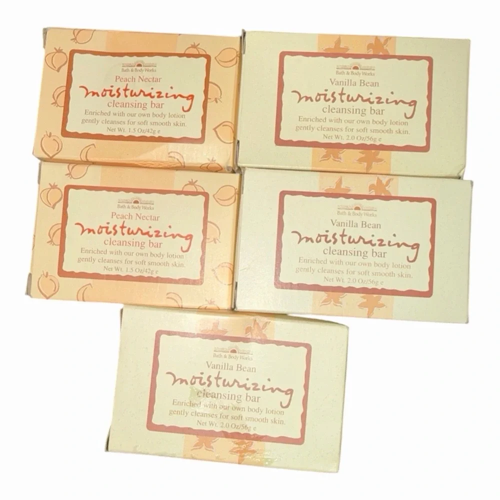 VTG NEW Bath & Body Works Cleansing Bars Vanilla Bean 2oz & Peach Nectar 1.5oz